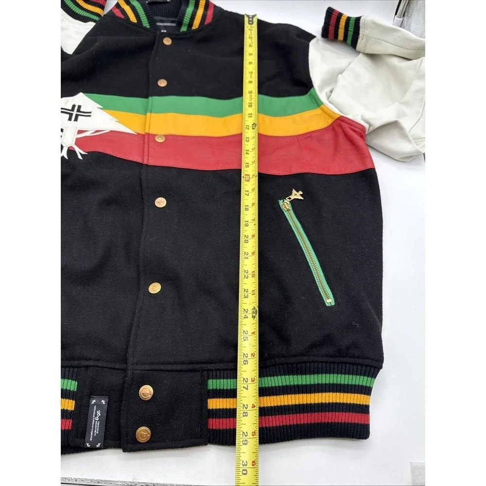 Vintage LRG Lifted Research Group Rasta Wool Varsity Jacket Black White 2XL EUC